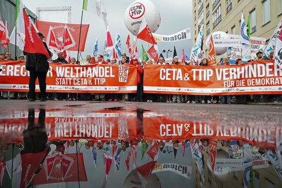 Protest rally against Transatlantic Trade and Investment Partnership (TTIP) in Berlin