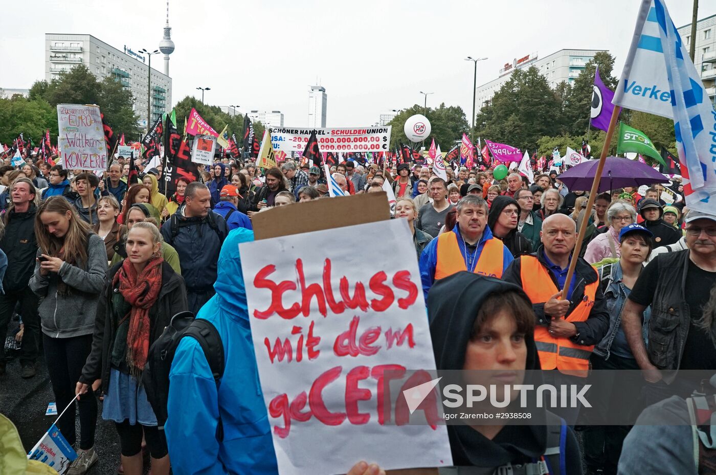Protest rally against Transatlantic Trade and Investment Partnership (TTIP) in Berlin