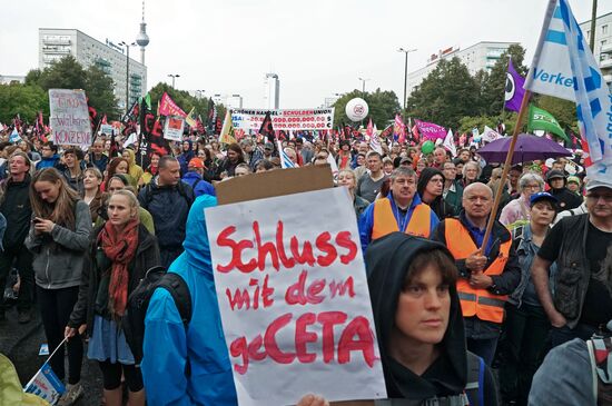 Protest rally against Transatlantic Trade and Investment Partnership (TTIP) in Berlin