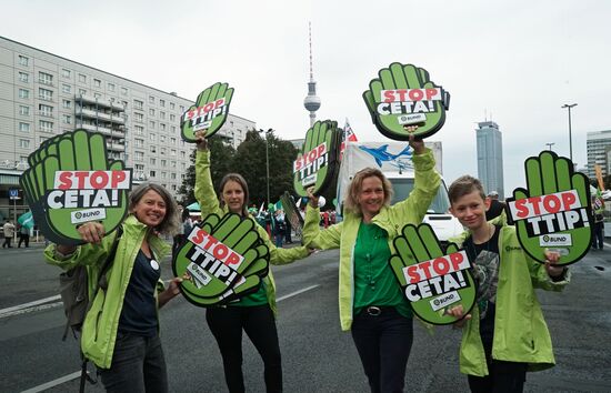 Protest rally against Transatlantic Trade and Investment Partnership (TTIP) in Berlin