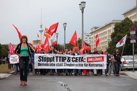 Protest rally against Transatlantic Trade and Investment Partnership (TTIP) in Berlin