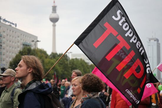 Protest rally against Transatlantic Trade and Investment Partnership (TTIP) in Berlin