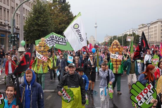 Protest rally against Transatlantic Trade and Investment Partnership (TTIP) in Berlin