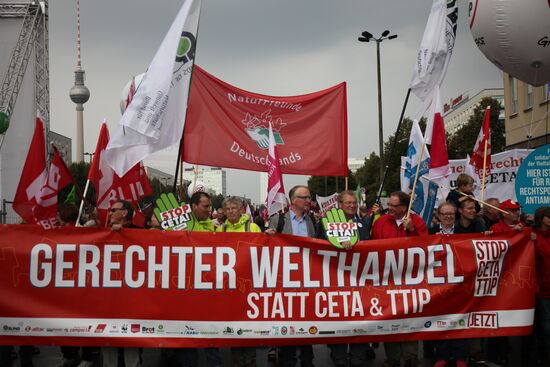 Protest rally against Transatlantic Trade and Investment Partnership (TTIP) in Berlin