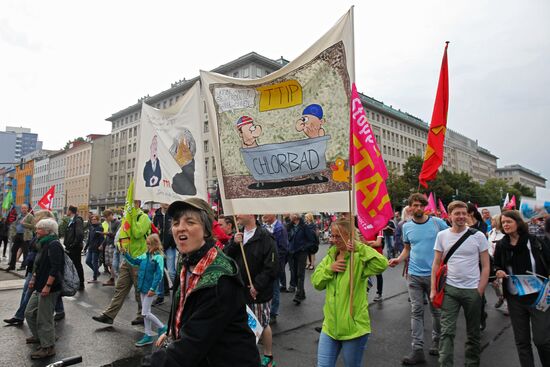 Protest rally against Transatlantic Trade and Investment Partnership (TTIP) in Berlin