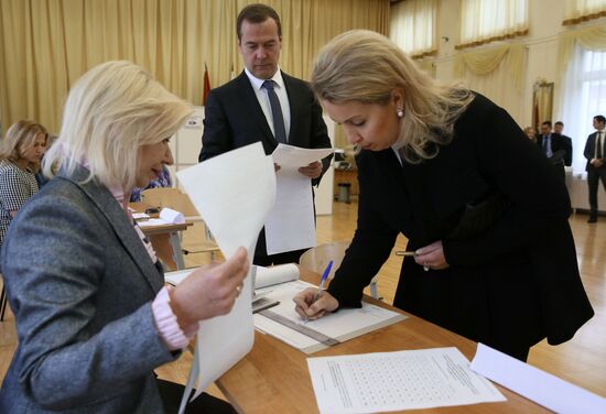 Prime Minister Dmitry Medvedev votes on unified election day
