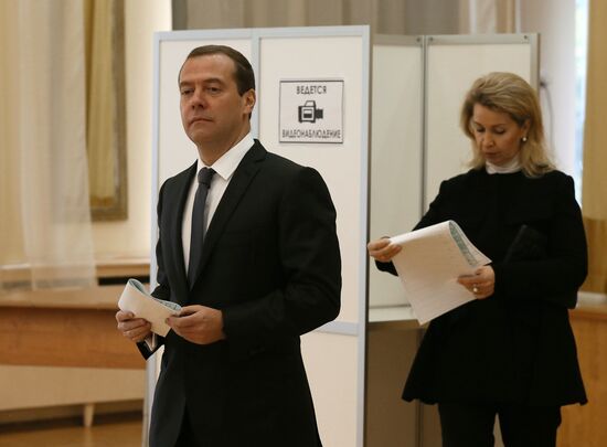 Prime Minister Dmitry Medvedev votes on unified election day