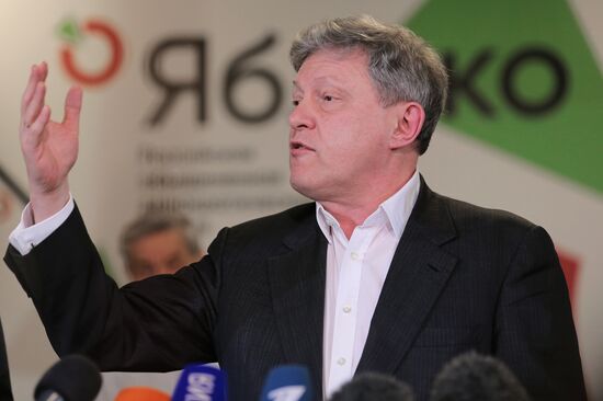 Yabloko party news conference following elections
