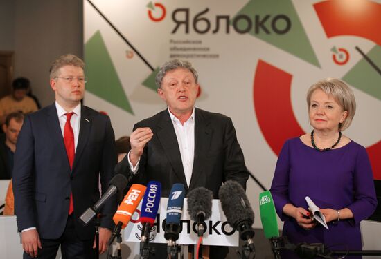 Yabloko party news conference following elections
