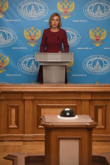 Russian Foreign Ministry Spokesperson Maria Zakharova at a briefing on current foreign policy issues.
