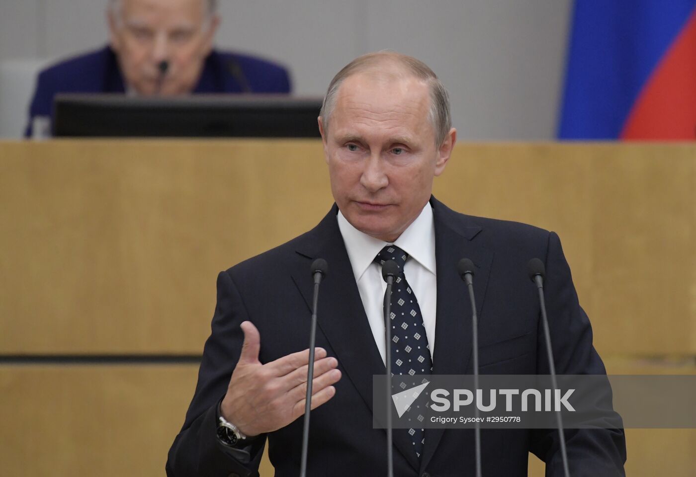 President Vladimir Putin at meeting of State Duma of 7th convocation