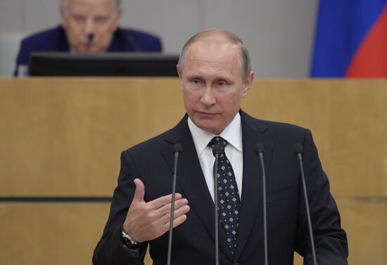 President Vladimir Putin at meeting of State Duma of 7th convocation