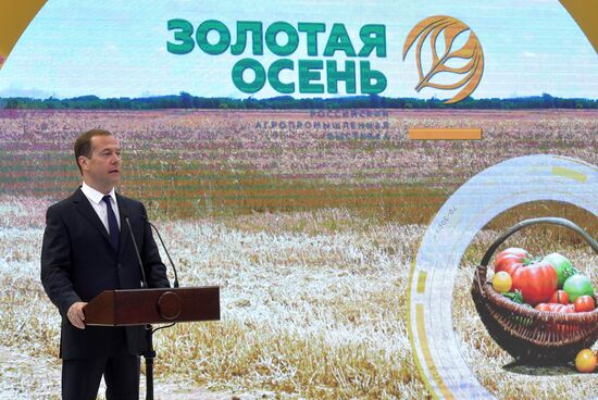 Prime Minister Dmitry Medvedev presents state awards to agriculture workers at Golden Autumn trade fair