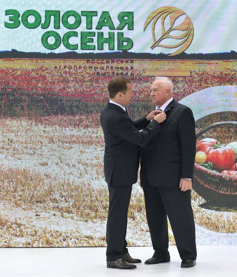 Prime Minister Dmitry Medvedev presents state awards at Golden Autumn exhibition