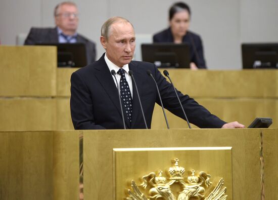 President Vladimir Putin at meeting of State Duma of 7th convocation
