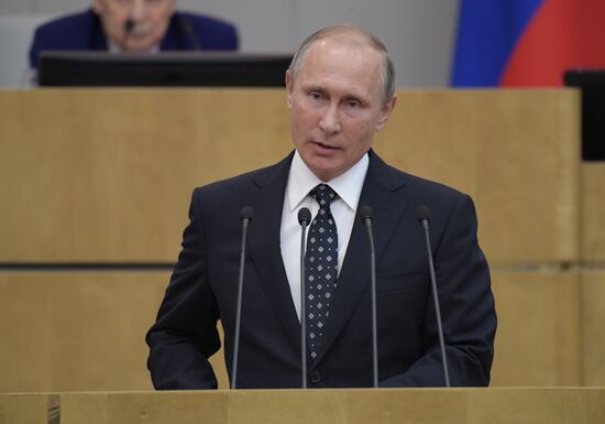 President Vladimir Putin at meeting of State Duma of 7th convocation