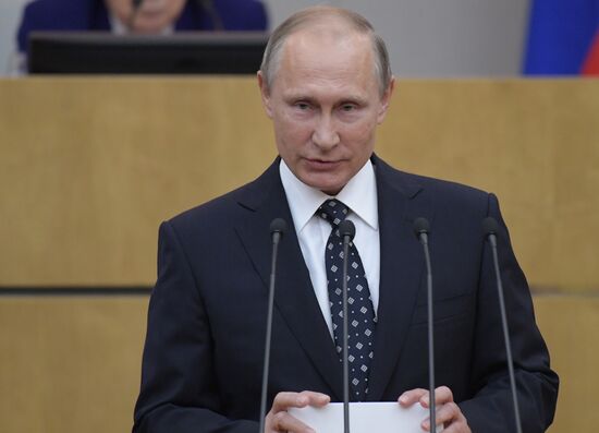 President Vladimir Putin at meeting of State Duma of 7th convocation