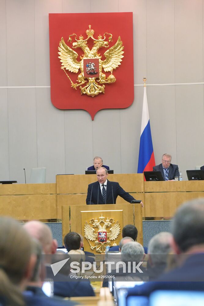 President Vladimir Putin at meeting of State Duma of 7th convocation