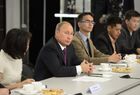 September 1, 2014. Russian President Vladimir Putin, left, meets with students and professors of the M. K. Ammosov North-Eastern Federal University in Yakutsk. Location: Russia, Yakutsk. Author: Aleksey Nikolskyi/Sputnik. Vladimir Putin visits Far Eastern Federal District
