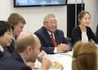 September 1, 2014. Yegor Borisov, center, president of the Republic of Sakha (Yakutia), during a meeting of Russian President Vladimir Putin with students and professors of the M. K. Ammosov North-Eastern Federal University in Yakutsk. Location: Russia, Yakutsk. Author: Aleksey Nikolskyi/Sputnik. Vladimir Putin visits Far Eastern Federal District