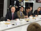 September 1, 2014. Russian President Vladimir Putin, left, meets with students and professors of the M. K. Ammosov North-Eastern Federal University in Yakutsk. Location: Russia, Yakutsk. Author: Aleksey Nikolskyi/Sputnik. Vladimir Putin visits Far Eastern Federal District