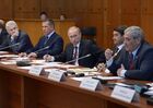 September 1, 2014. Russian President Vladimir Putin, center, during a meeting on the state support of priority investment projects and territories of rapid development in the Far East, held at the Republic of Sakha (Yakutia) administration building in Yakutsk. From left: Russian Presidential Aide Andrei Fursenko and Yury Trutnev, Russian Deputy Prime Minister and Plenipotentiary Presidential Representative in the Far Eastern Federal District. From right: Russian Federation Council Deputy Chairman Vyacheslav Shtyrov and Presidential Aide Igor Levitin. Location: Russia, Yakutsk. Author: Aleksey Nikolskyi/Sputnik. Vladimir Putin visits Far Eastern Federal District