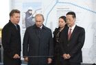 September 1, 2014. Russian President Vladimir Putin, center, at the ceremony marking the joining of the first link in the Power of Siberia main gas pipeline, held at Namsky Highway near Us Khatyn village. Gazprom Board Chairman Alexei Miller, left. Vice Premier of the People's Republic of China Zhang Gaoli, right. Location: Russia, Republic of Sakha (Yakutia). Author: Aleksey Nikolskyi/Sputnik. Vladimir Putin's working visit to Far Eastern Federal District