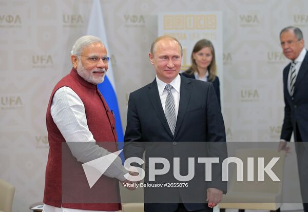 President of the Russian Federation Vladimir Putin meets with Prime Minister of India Narendra Modi