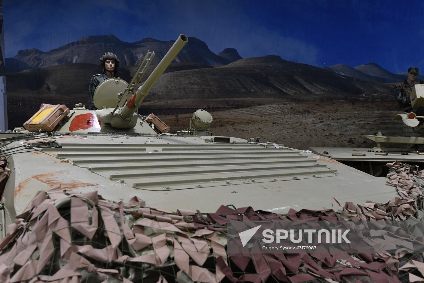 A model of the Syrian state forces' position at the exhibition devoted to the Russian Aerospace Forces' operation in Syria, as part of the Army 2017 International Military-Technical Forum at the Alabino training ground. Location: Russia, Moscow region. Author: Grigory Sysoev/Sputnik. Army 2017 International Military-Technical Forum. Day three