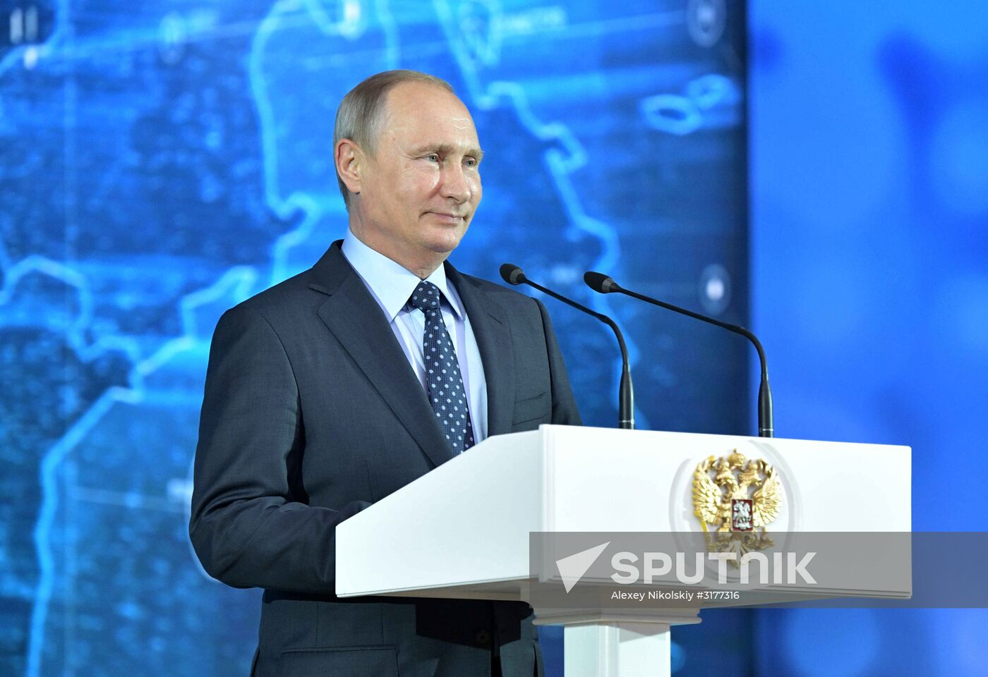 Russian President Vladimir Putin congratulates coal industry employees on Miner's Day