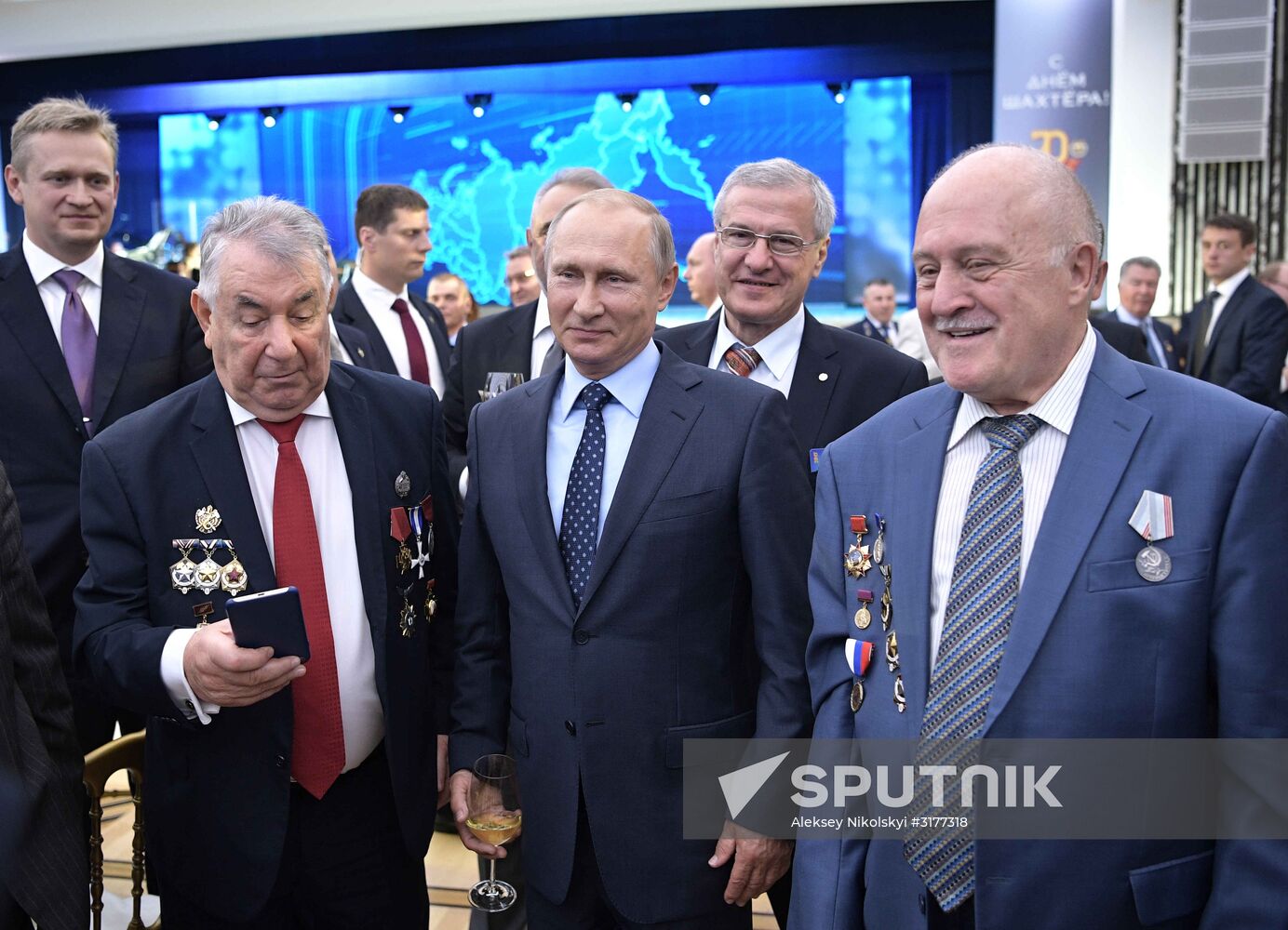 Russian President Vladimir Putin congratulates coal industry employees on Miner's Day