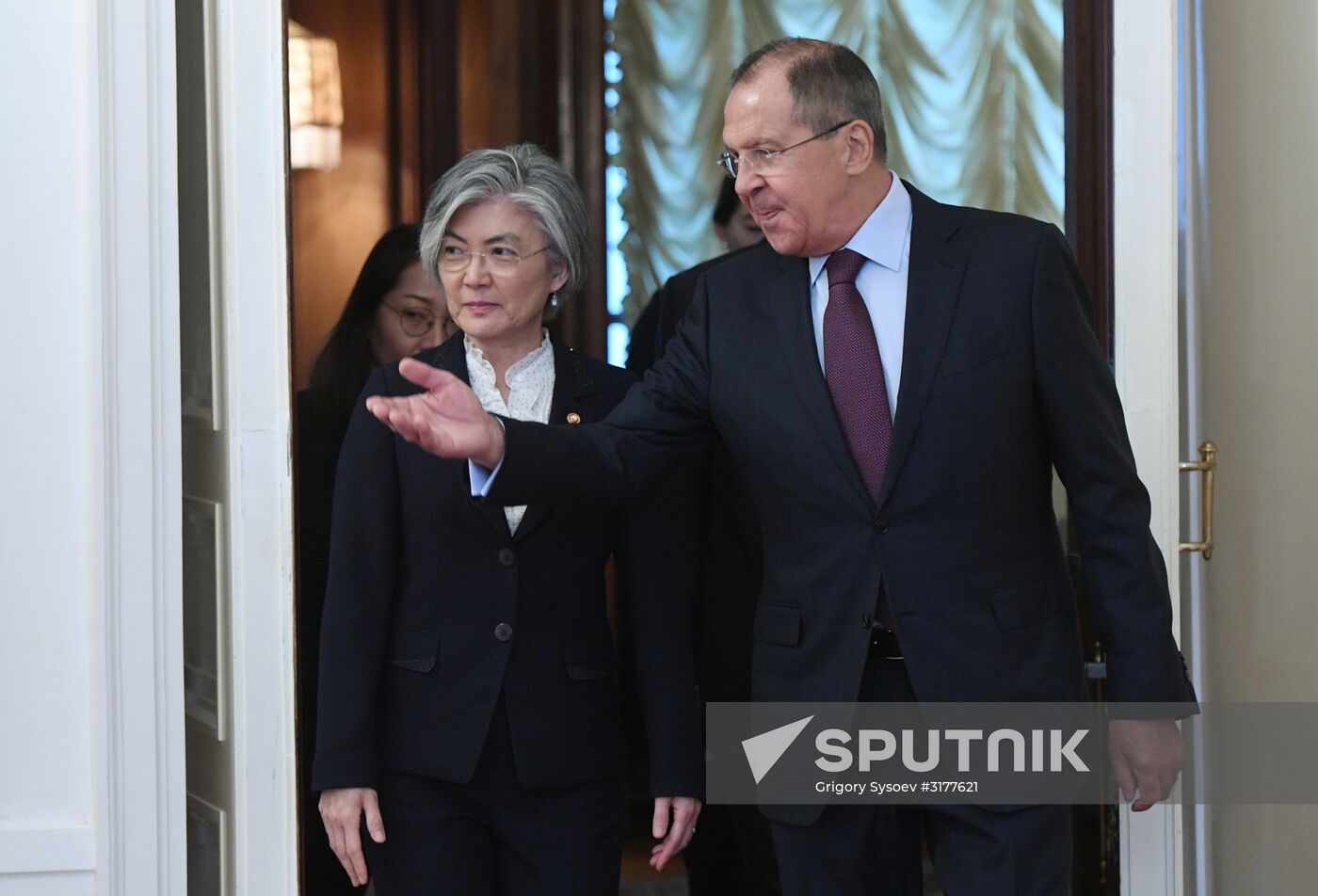 Russian Foreign Minister Sergei Lavrov meets with South Korea's Kang Kyung-wha