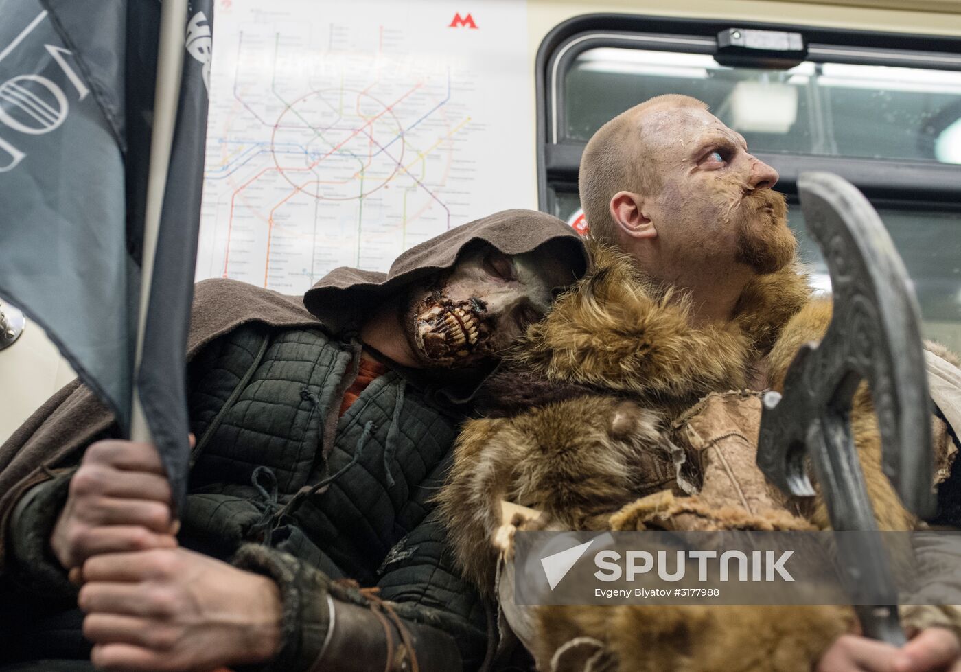 Game of Thrones characters ride in Moscow metro
