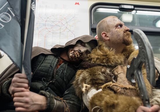 Game of Thrones characters ride in Moscow metro