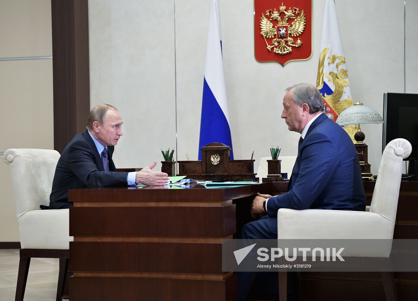 Russian President Vladimir Putin meets with Saratov Region Governor Valery Radaev