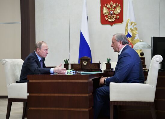 Russian President Vladimir Putin meets with Saratov Region Governor Valery Radaev