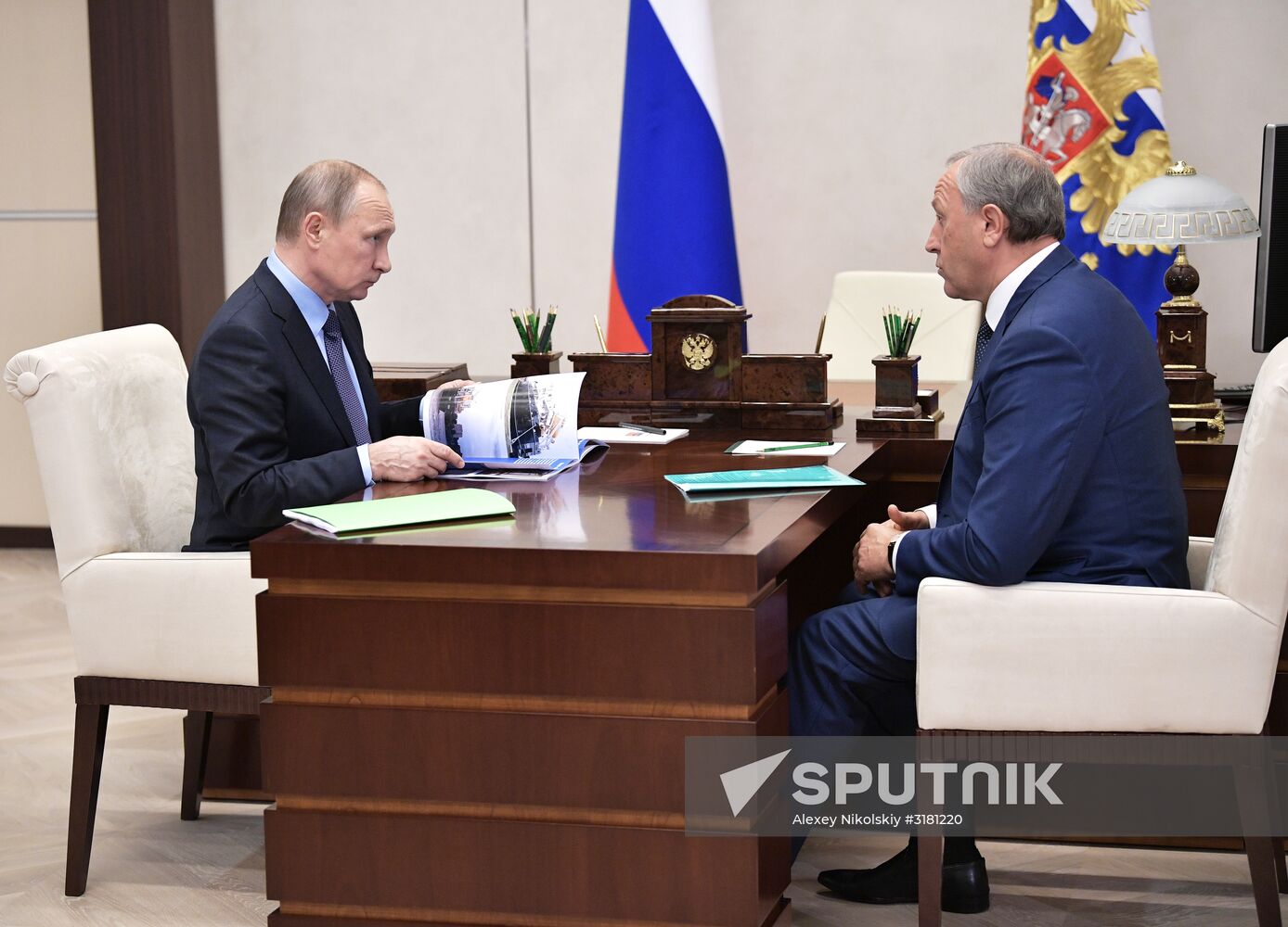 Russian President Vladimir Putin meets with Saratov Region Governor Valery Radaev