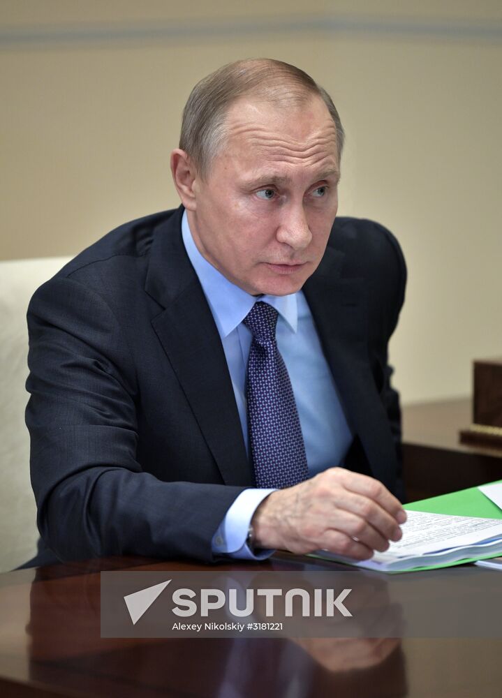 Russian President Vladimir Putin meets with Saratov Region Governor Valery Radaev