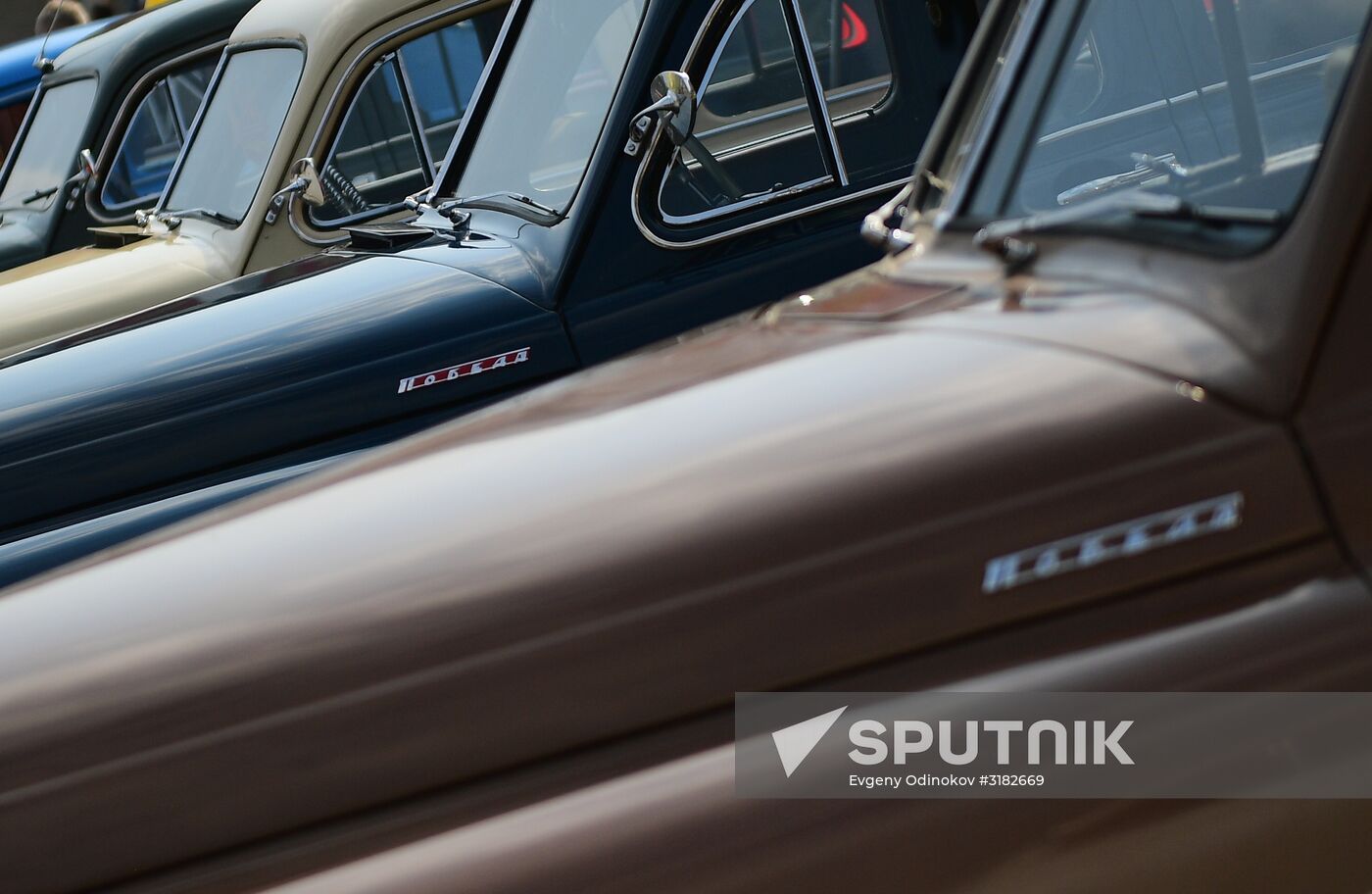 Parade of Pobeda cars