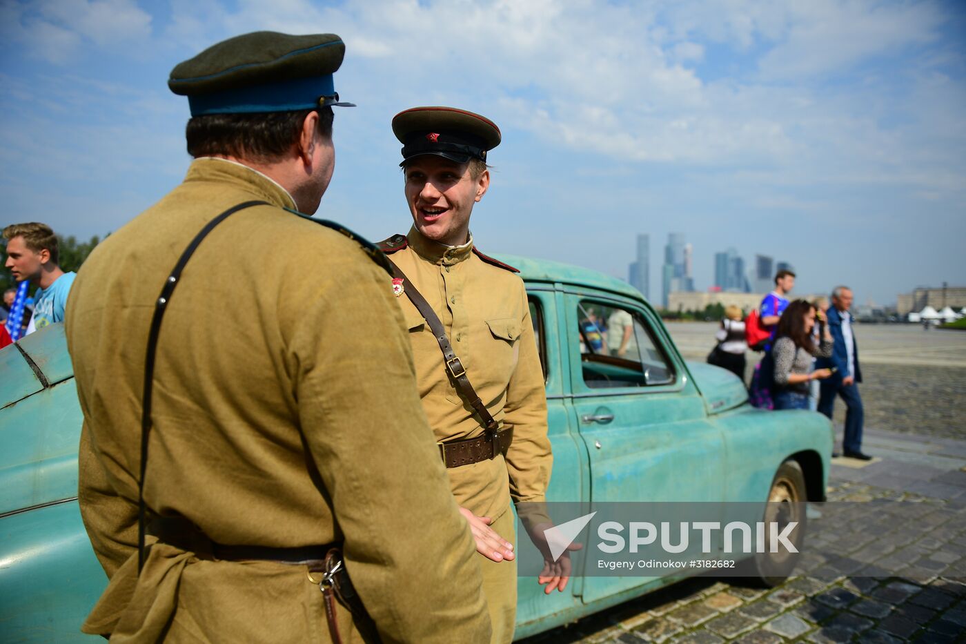 Parade of Pobeda cars