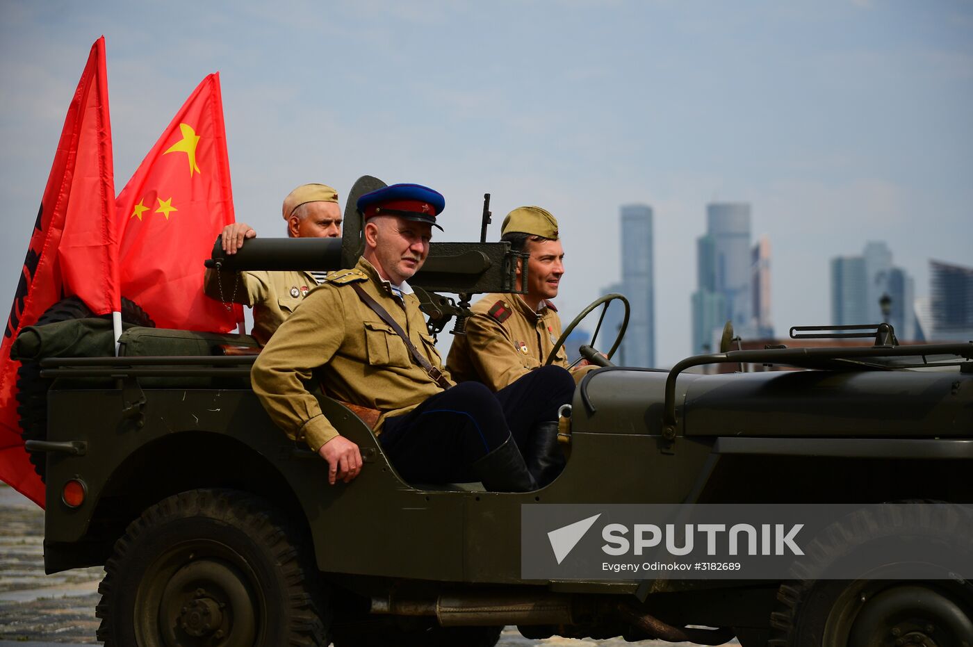 Parade of Pobeda cars