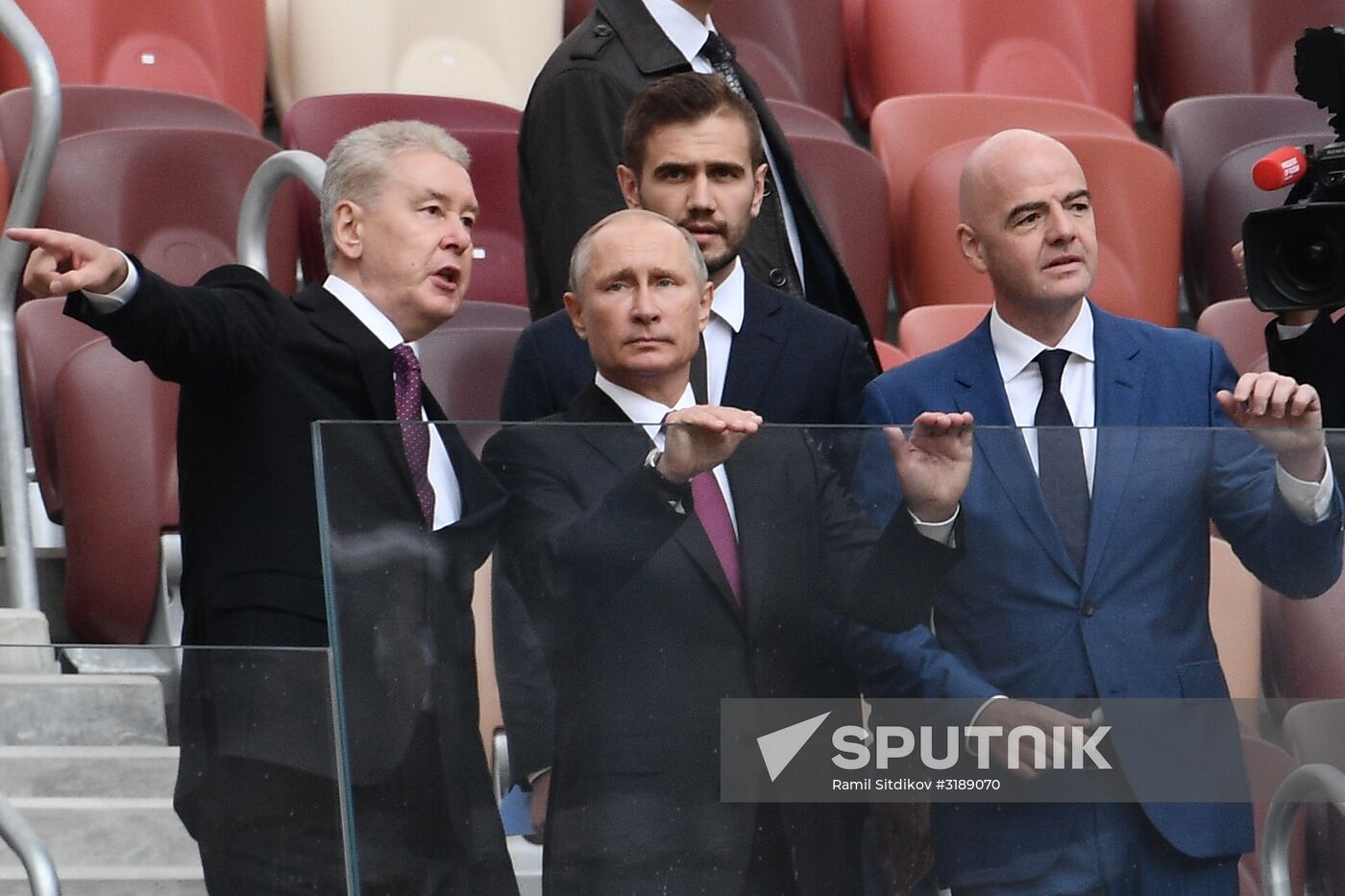 Russian President Vladimir Putin takes part in FIFA World Cup Trophy Tour kick-off ceremony in Luzhniki