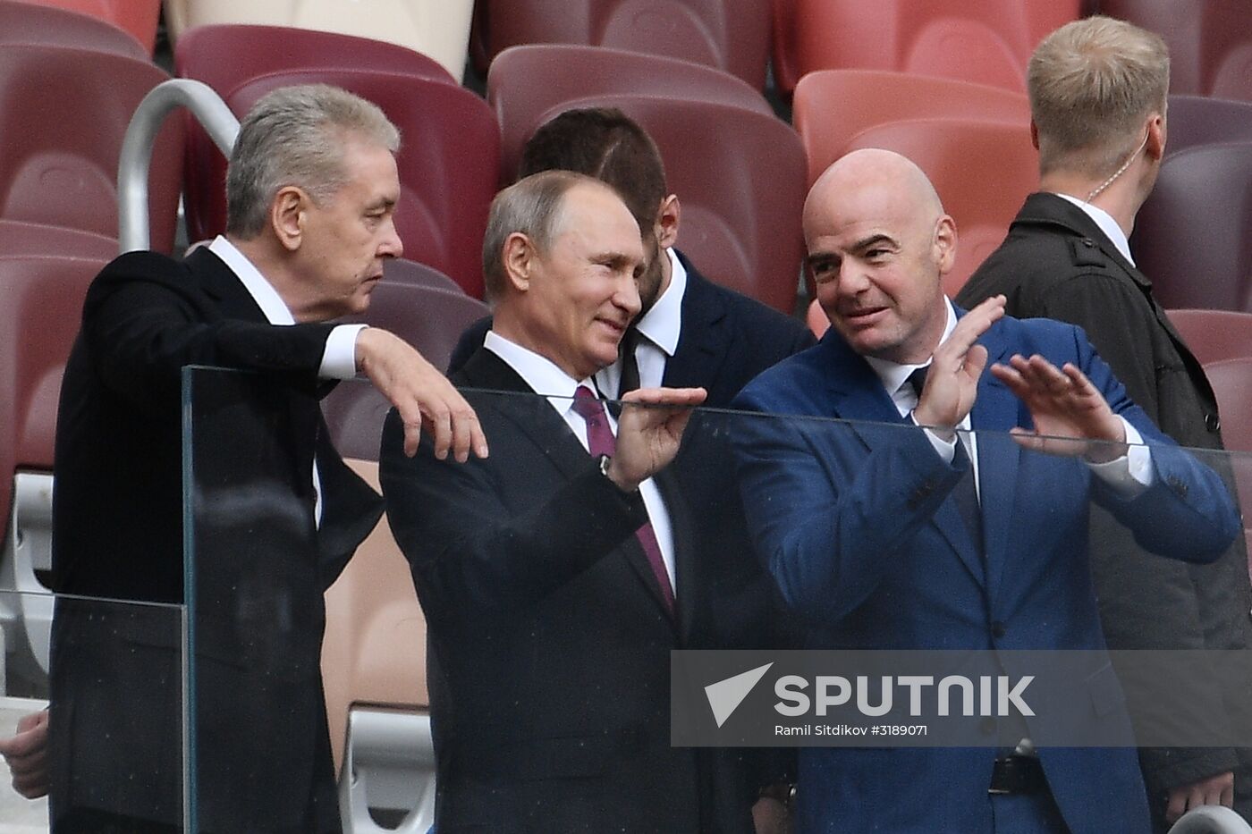 Russian President Vladimir Putin takes part in FIFA World Cup Trophy Tour kick-off ceremony in Luzhniki