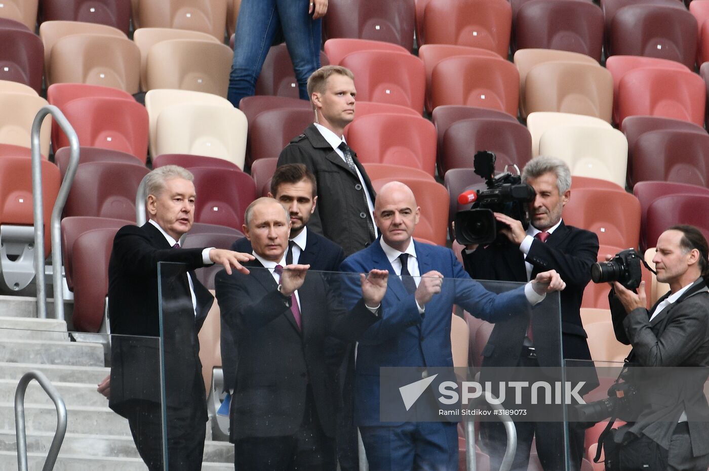 Russian President Vladimir Putin takes part in FIFA World Cup Trophy Tour kick-off ceremony in Luzhniki