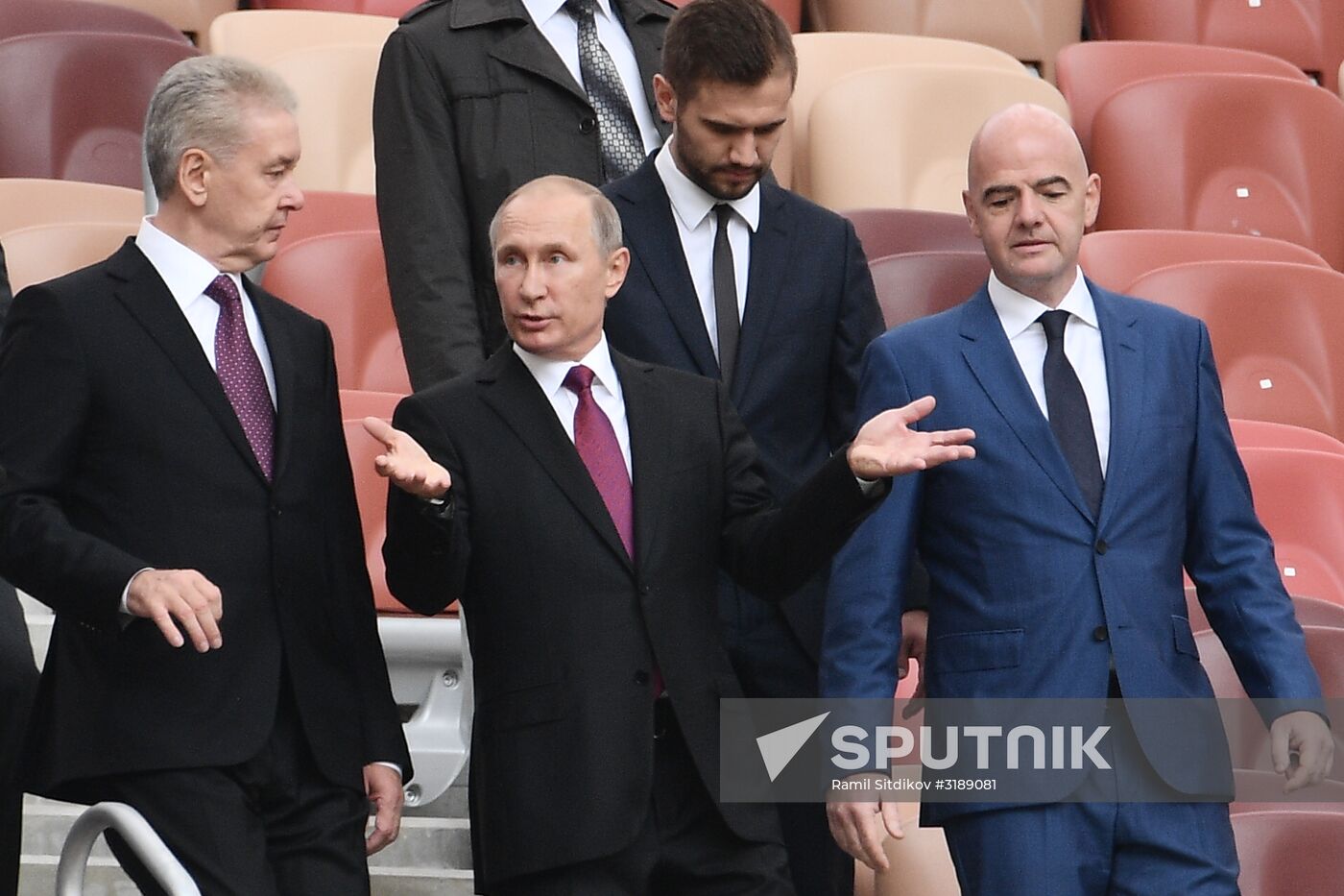 Russian President Vladimir Putin takes part in FIFA World Cup Trophy Tour kick-off ceremony in Luzhniki