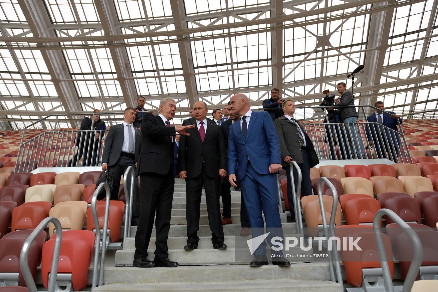 Russian President Vladimir Putin takes part in FIFA World Cup Trophy Tour kick-off ceremony in Luzhniki