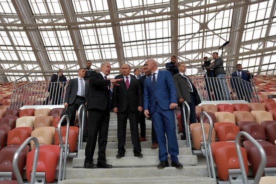 Russian President Vladimir Putin takes part in FIFA World Cup Trophy Tour kick-off ceremony in Luzhniki