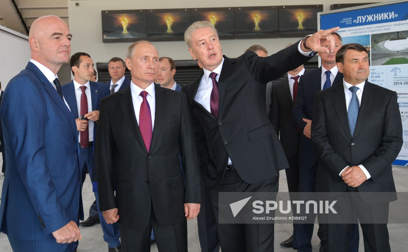 Russian President Vladimir Putin takes part in FIFA World Cup Trophy Tour kick-off ceremony in Luzhniki