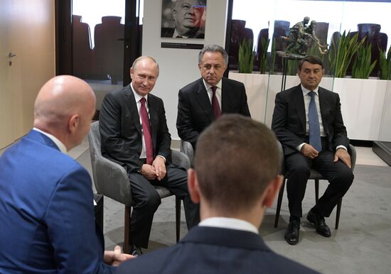 Russian President Vladimir Putin takes part in FIFA World Cup Trophy Tour kick-off ceremony in Luzhniki