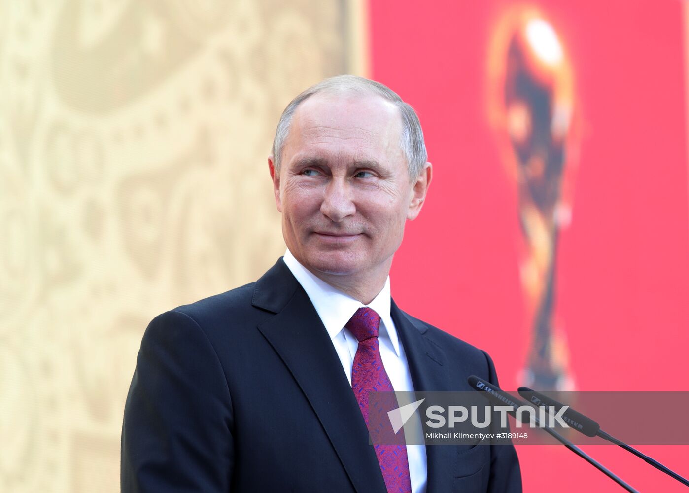 Russian President Vladimir Putin takes part in FIFA World Cup Trophy Tour kick-off ceremony in Luzhniki